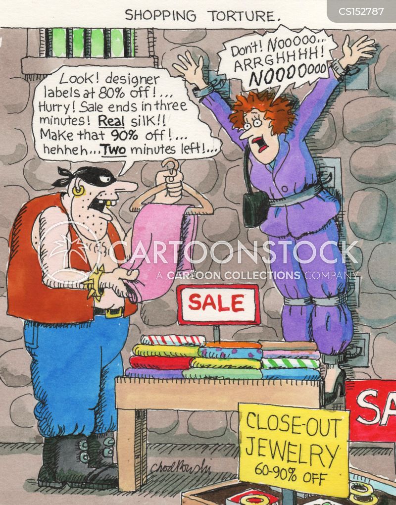 A woman is secured to a wall. A masked criminal stands before her holding up items like designer clothing, jewelry and linens and announcing pop-up sales she isn't free to go to. It's torture.