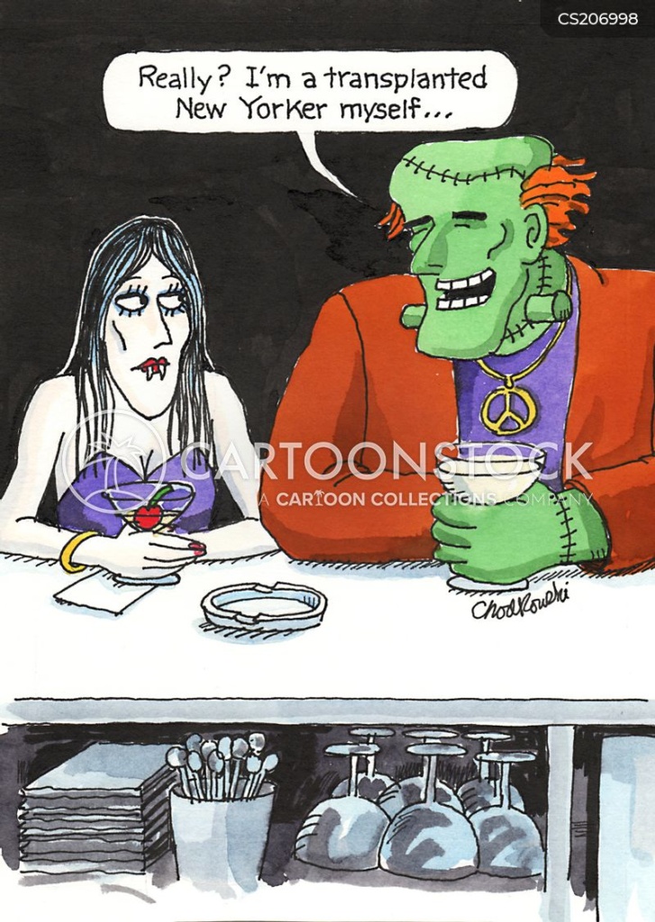A lady vampire and Frankenstein met at a bar and discover they're both transplanted New Yorkers.