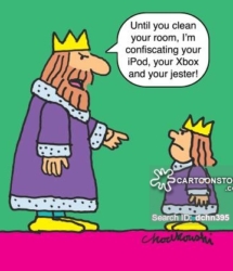 King telling angry prince that he’s being punished. No x-box, no jester.