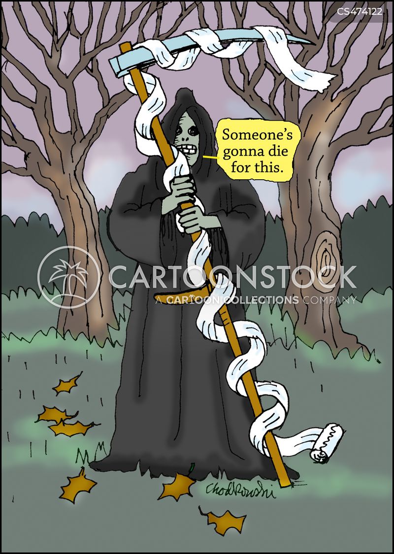 Death promises someone will pay for their grimm prank. Someone toilet papers his scythe.