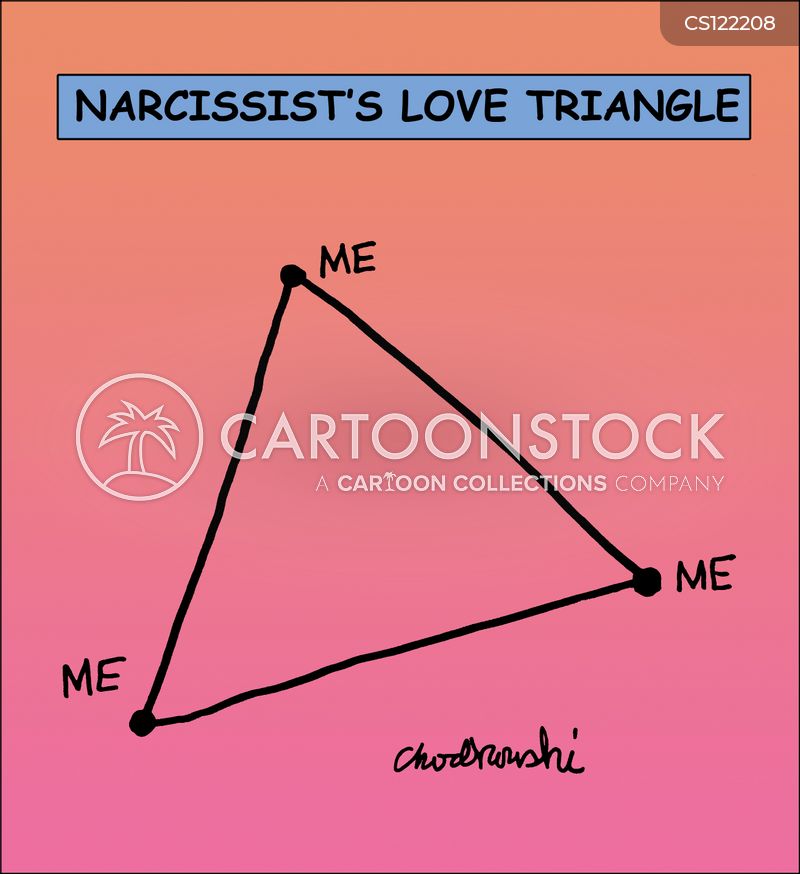 A love triangle against a pink gradient. Each point of the triangle is labeled “ME.”