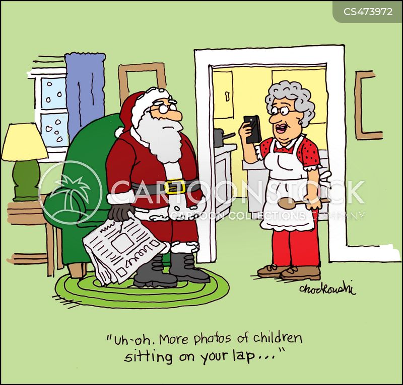 Oh, no. Mrs. Claus tells Santa even more pictures of children on his lap has been posted online. 