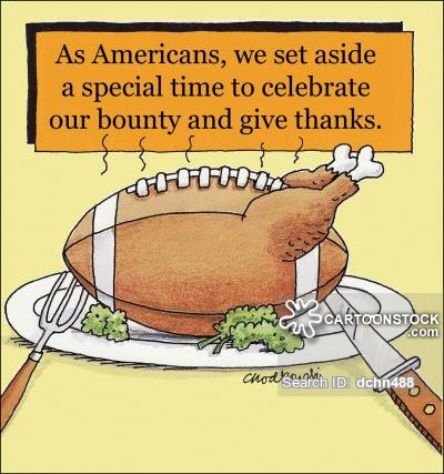 A serving plate with fork and knife meant for roast turkey but instead of a bird, it’s a football with legs. White laces run down center of side-up.