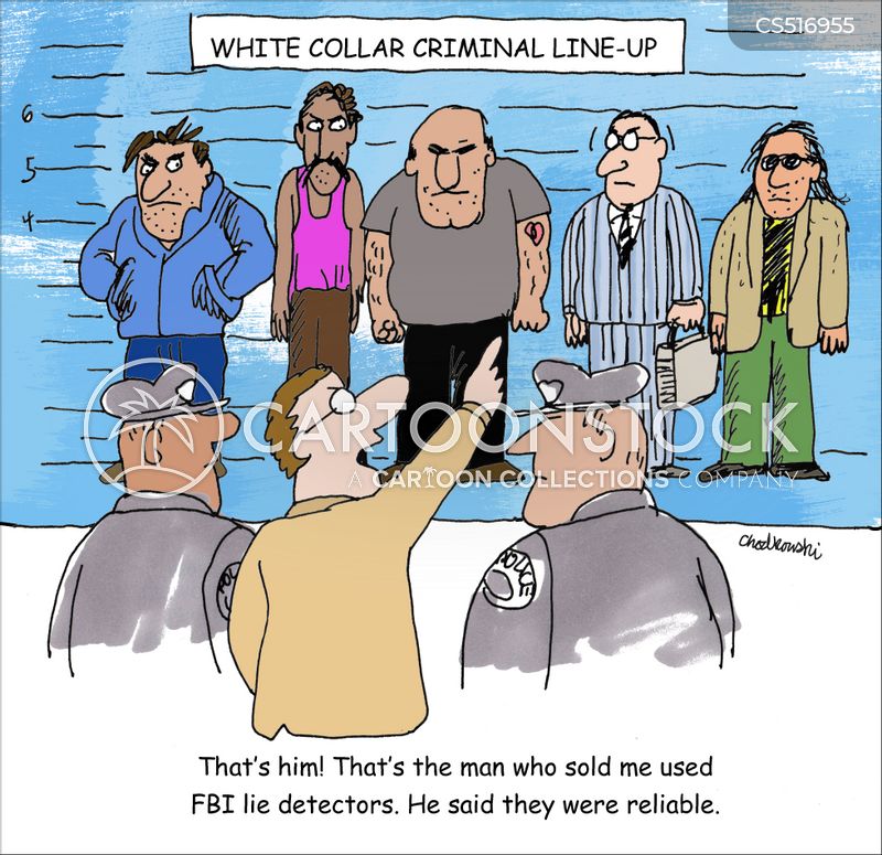 A police line-up of men, all thugs but one who’s in a suit. The witness points at the suit and says, "That's him! That's the man who sold me used FBI detectors. He said they were reliable”