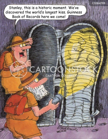 Two archaeologists discover 2 mummies kissing inside case. One says, "... Guinness Book of Records here we come!"
