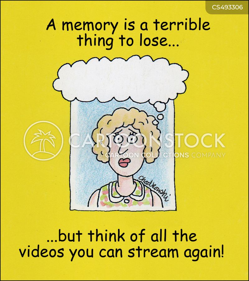 Cartoon portrait of a woman with an empty word bubble above her head, like her mind is gone. The caption says a memory is a terrible thing to lose but think of all the videos you can stream again.
