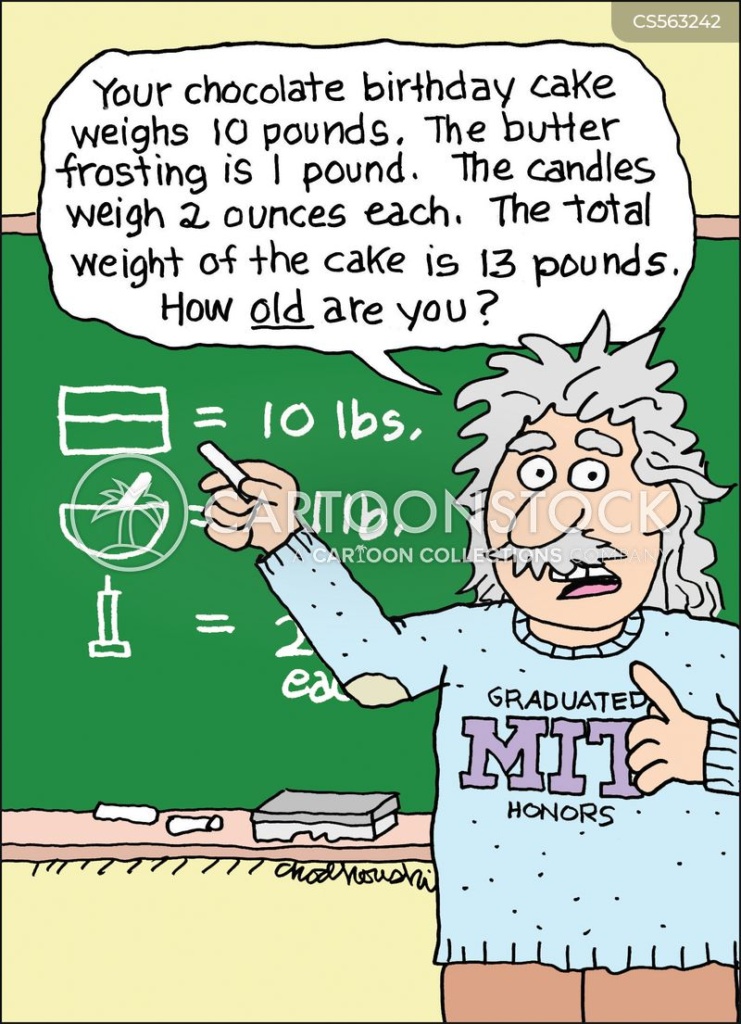 A man resembling Einstein is at chalk board writing cake ingredients and asking if the total weight of the cake is 13 pounds. How old are you?"